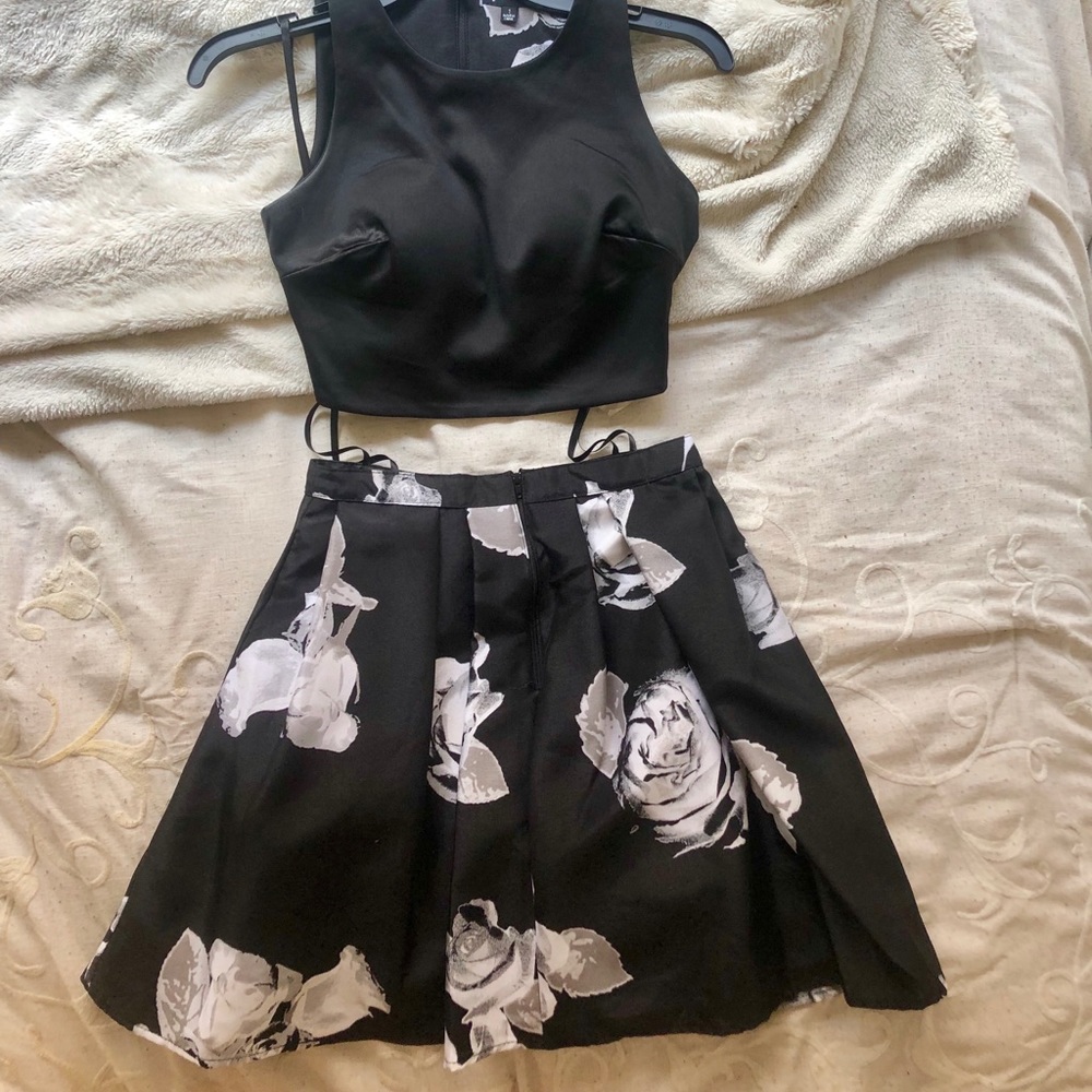 Black crop top + skirt set